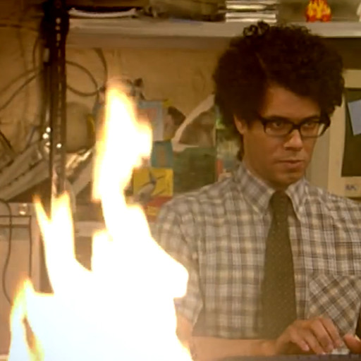 Moss from the IT crowd writing an email about fire